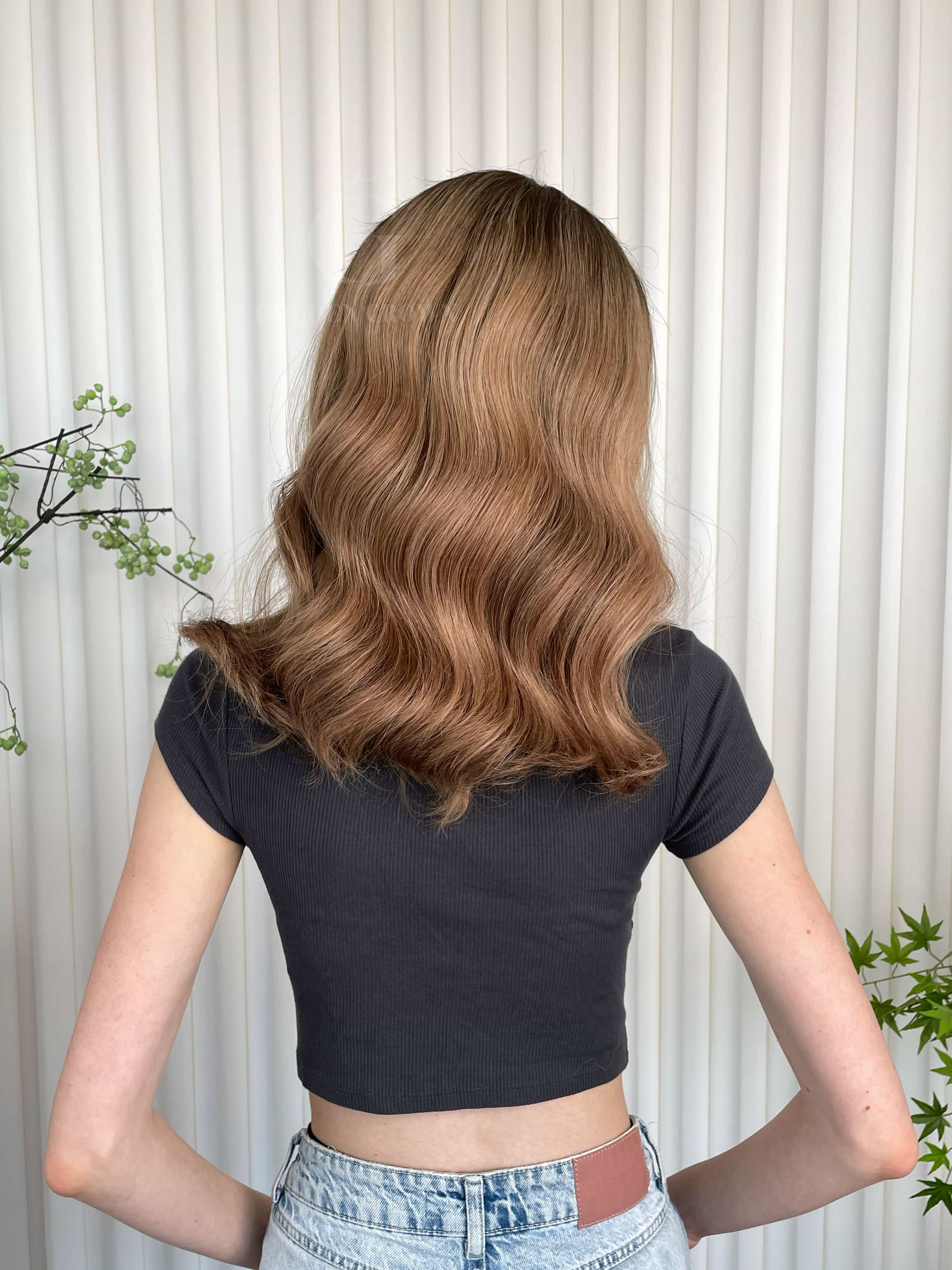 Clara Lace Top Base 100% Human Hair Wigs Model Back View GoldenCrownWigs.com